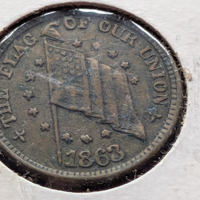 Sale Photo Thumbnail #251: 1863 US Civil War Patriotic Token - The Flag of Our Union / Army and Navy