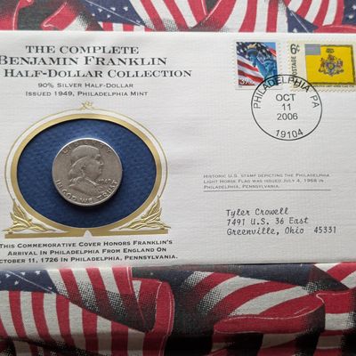 1949-P US Franklin Half Dollar, 90% Silver - Commemorative Philatelic-Numismatic Cover with 2006 Philadelphia Postmark