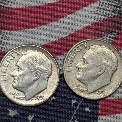 Sale Photo Thumbnail #295: 1954-P and 1955-S US Roosevelt Dimes, 90% Silver