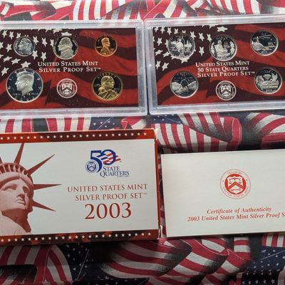 Sale Photo Thumbnail #320: 2003-S US Mint Silver Proof 10-Coin Set with OGP and COA - Contains (7) 90% Silver Coins