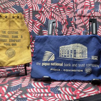 Sale Photo Thumbnail #442: (2) Vintage Canvas Bank Deposit Bags from Piqua, Ohio