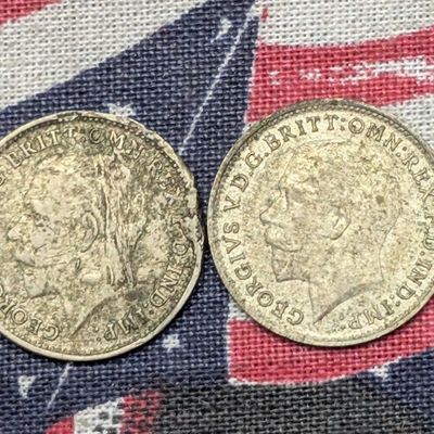 Sale Photo Thumbnail #306: (2) 1922 United Kingdom 3 Pence, .500 Silver
