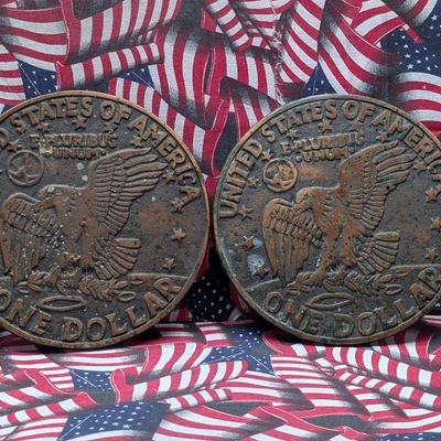Sale Photo Thumbnail #370: (2) US Eisenhower Dollar Design Cast Iron Trivets