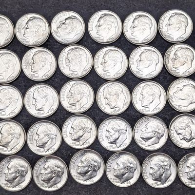 Sale Photo Thumbnail #230: (50) 1961 Roosevelt Dimes, All 90% Silver