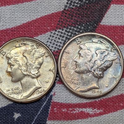 Sale Photo Thumbnail #286: 1944-P & 1945-D US Wartime Mercury Dimes, 90% Silver