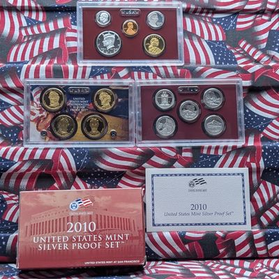 Sale Photo Thumbnail #380: 2010-S US Mint Silver Proof Set W/ America The Beautiful Quarters & Presidential Dollars - with OGP and COA - Contains (7) 90% Silver Coins