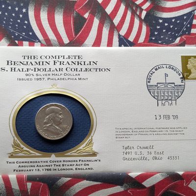 Sale Photo Thumbnail #254: 1957-P US Franklin Half Dollar, 90% Silver - Commemorative Philatelic Cover