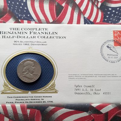Sale Photo Thumbnail #335: 1962-D Franklin Half-Dollar, 90% Silver - In Commemorative Philatelic-Numismatic Cover (PNC)