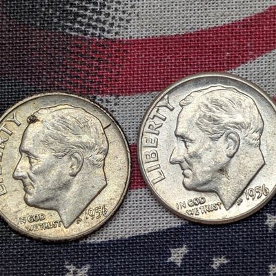 Sale Photo Thumbnail #187: 1956 P&D Roosevelt Dimes, 90% Silver