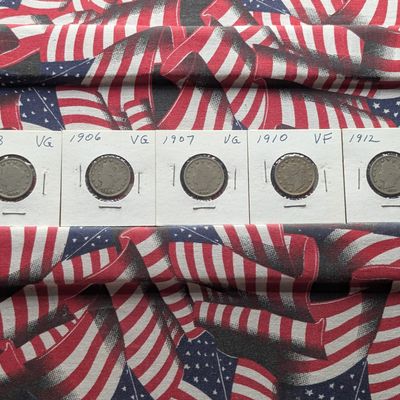 Sale Photo Thumbnail #107: (5) Liberty Head "V" Nickels - 1903, 1906, 1907, 1910, & 1912