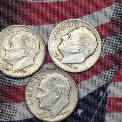 Sale Photo Thumbnail #106: 1947 P, D & S Roosevelt Dimes, 90% Silver