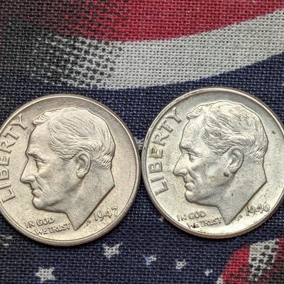 Sale Photo Thumbnail #241: 1946-P and 1947-P Roosevelt Dimes, 90% Silver