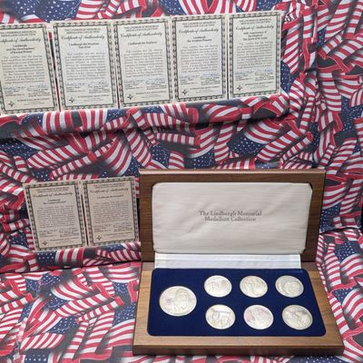 Sale Photo Thumbnail #405: 1977 The Lindbergh Memorial Medallion 7 Round Set, All Are .925 Sterling Silver - With OGB and COAs