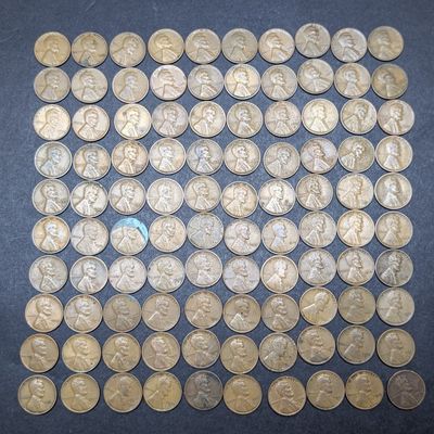 Sale Photo Thumbnail #374: (100) Assorted Lincoln Wheat Cents - Mixed dates and mint marks ranging 1913-1958
