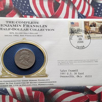 Sale Photo Thumbnail #155: 1952-S US Franklin Half Dollar, 90% Silver in Commemorative Philatelic-Numismatic Cover