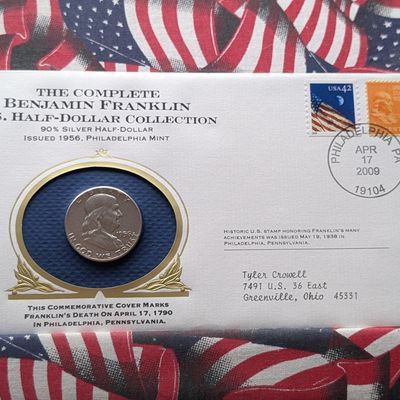 Sale Photo Thumbnail #236: 1956-P Franklin Half Dollar, 90% Silver - Philatelic-Numismatic Cover