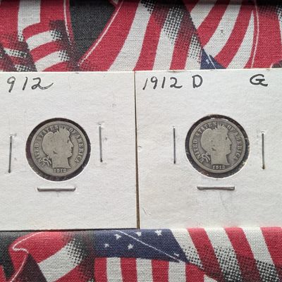 Sale Photo Thumbnail #359: 1912-P and 1912-D US Barber Dimes, 90% Silver
