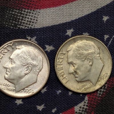 Sale Photo Thumbnail #259: 1950-P and 1952-D Roosevelt Dimes, 90% Silver