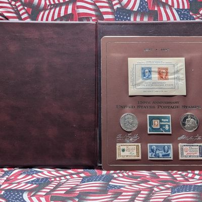 Sale Photo Thumbnail #208: 1997 US Fleetwood 150th Anniversary Postage Stamp Set with 1963-D Franklin 90% Silver Half Dollar & 1982-S Washington 250th Anniversary of Birth Commemorative 90% Silver Half Dollar
