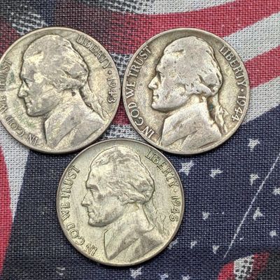 Sale Photo Thumbnail #278: 1943-P, 1944-P, and 1945-P Wartime Jefferson Nickels, 35% Silver