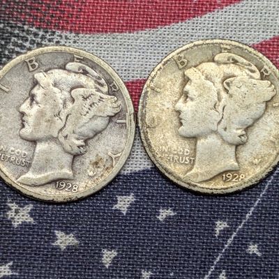 Sale Photo Thumbnail #421: 1928-P & 1928-S US Mercury Dimes, 90% Silver