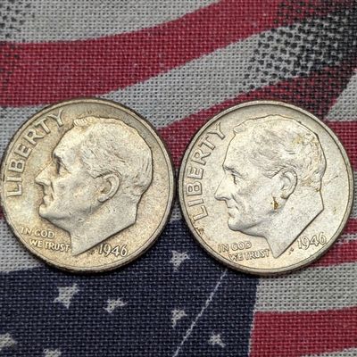 Sale Photo Thumbnail #142: 1946-P & 1946-D US Roosevelt Dimes, 90% Silver, First Year