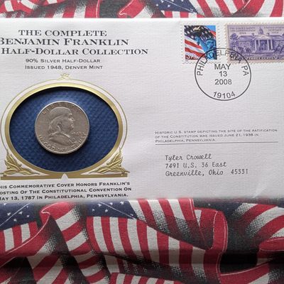 1948-D US Franklin Half Dollar, 90% Silver - Housed in Philatelic-Numismatic Commemorative Cover