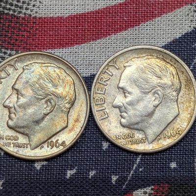 Sale Photo Thumbnail #232: 1964-P & 1964-D US Roosevelt Dimes, 90% Silver - Uncirculated with Toning