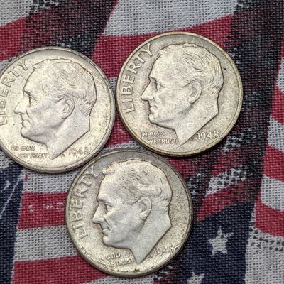 Sale Photo Thumbnail #115: 1948 P, D & S US Roosevelt Dimes, 90% Silver
