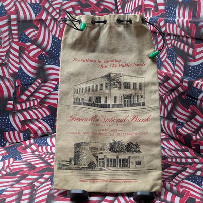 Sale Photo Thumbnail #433: Vintage Greenville National Bank Canvas Money Deposit Bag issued in Greenville, Ohio