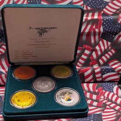 Sale Photo Thumbnail #360: 1991-1995 Treaty of Greene Ville Bicentennial Commemorative .999 Fine Silver 5-Round Set with Original Box - All (5) Coins Are .999 1 Troy Oz. Silver