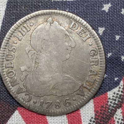 Sale Photo Thumbnail #171: 1786-Mo FM Spanish Colonial Mexico Silver 2 Reales, 89.6% Silver, 6.766 g.
