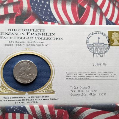 Sale Photo Thumbnail #344: 1962-P US Franklin Half Dollar, 90% Silver - Philatelic-Numismatic Cover