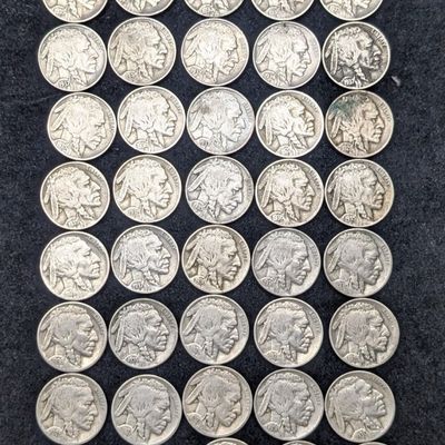 (50) Indian Head Buffalo Nickels - Mixed dates and mint marks - Dates are readable