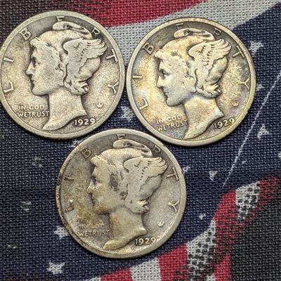 Sale Photo Thumbnail #430: 1929 P, D, & S Mercury 90% Silver Dimes