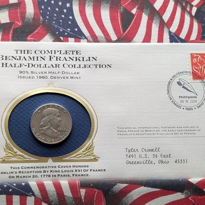 Sale Photo Thumbnail #308: 1960-D US Franklin Half Dollar, 90% Silver - In Commemorative Philatelic-Numismatic Cover