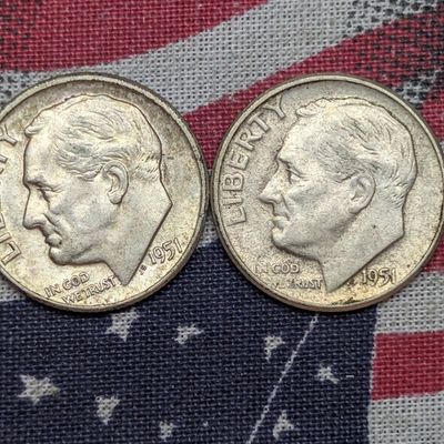 Sale Photo Thumbnail #151: 1951 P & D US Roosevelt Dimes, 90% Silver