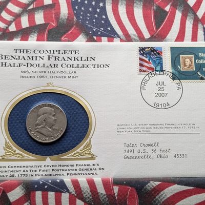 Sale Photo Thumbnail #101: 1951-D Franklin Half Dollar, 90% Silver - In Commemorative Philatelic Cover
