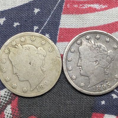1891 and 1895 US Liberty Head "V" Nickels