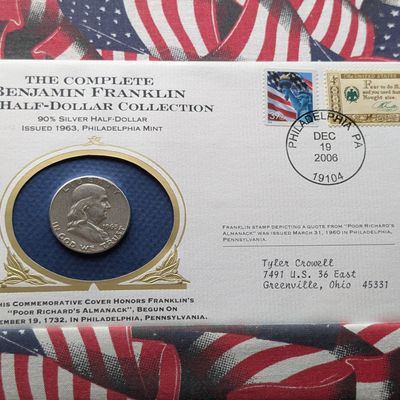 Sale Photo Thumbnail #353: 1963-P Franklin Half Dollar, 90% Silver - Philatelic-Numismatic Cover with 2006 Philadelphia Postmark