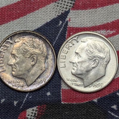 Sale Photo Thumbnail #196: 1959-P & 1959-D Roosevelt Dimes, 90% Silver