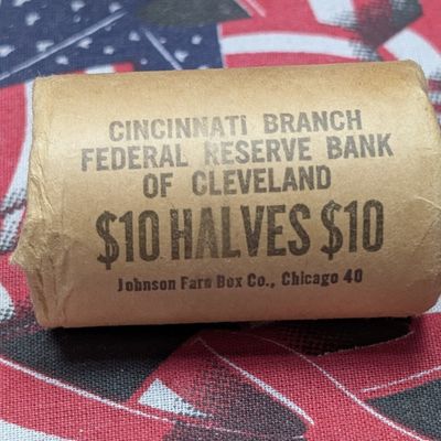 Sale Photo Thumbnail #436: (20) Kennedy Half Dollars in Original Bank Wrapped $10 Roll - Cincinnati Branch Federal Reserve Bank of Cleveland - 40% Silver