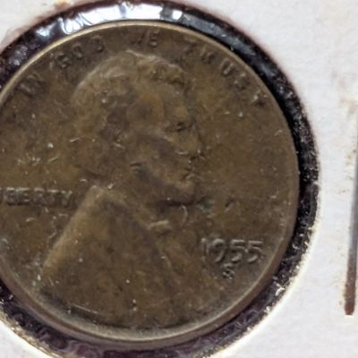 1955-S US Lincoln Wheat Cent - Misspelled Liberty "BIE" Error