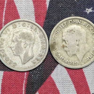 Sale Photo Thumbnail #351: 1928 and 1937 United Kingdom Sixpence, .500 Fine Silver