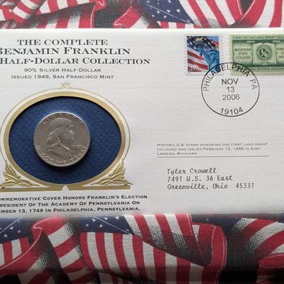 1949-S US Franklin Half Dollar, 90% Silver - Commemorative Philatelic-Numismatic Cover
