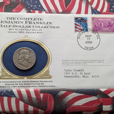 Sale Photo Thumbnail #191: 1953-D Franklin Half Dollar, 90% Silver - Commemorative Philatelic-Numismatic Cover