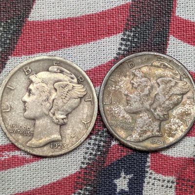 Sale Photo Thumbnail #304: 1923-P and 1936-P US Mercury Dimes, 90% Silver
