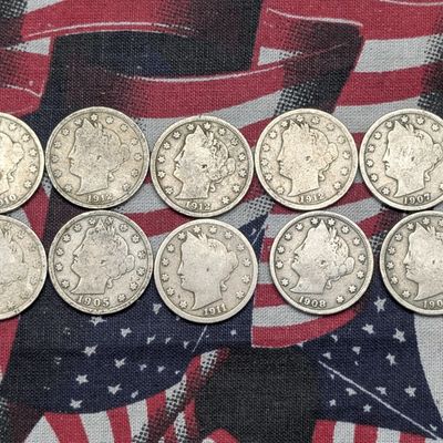(10) 1905-1912 Liberty Head "V" Nickels