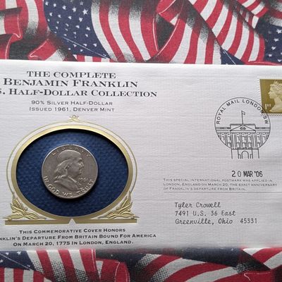 Sale Photo Thumbnail #317: 1961-D Franklin Half Dollar, 90% Silver - In Philatelic-Numismatic Cover (PNC)