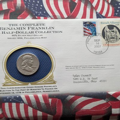 Sale Photo Thumbnail #245: 1958-P US Franklin Half Dollar, 90% Silver - Philatelic-Numismatic Cover